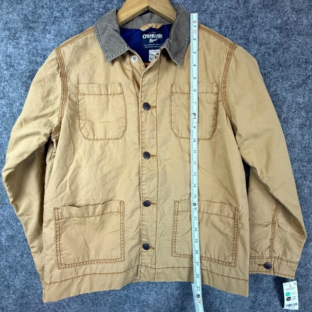 OshKosh‎ B'gosh Barn Jacket Boys 12A Camel Corduroy Collar Chore Coat Snap Front
